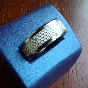 Men's 8mm Tungsten Carbide Wedding Band with White Carbon Fiber